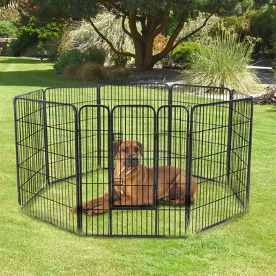 PawHut DIY 8 Panel Heavy Duty Powder Coated Metal Dog Pet Playpen Taupe Shadow