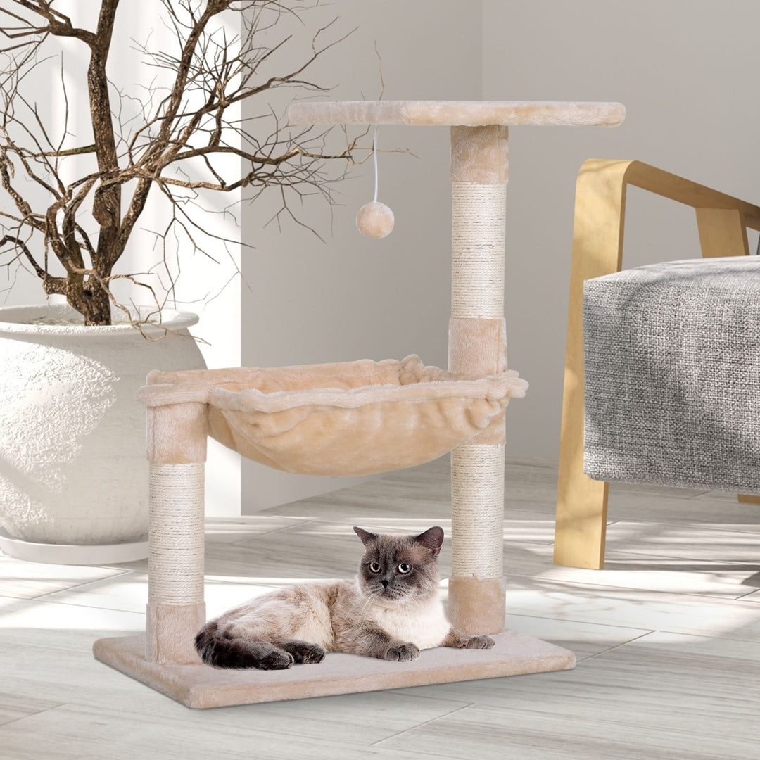PawHut Cat Tree Hammock with Natural Sisal Scratching Post Taupe Shadow
