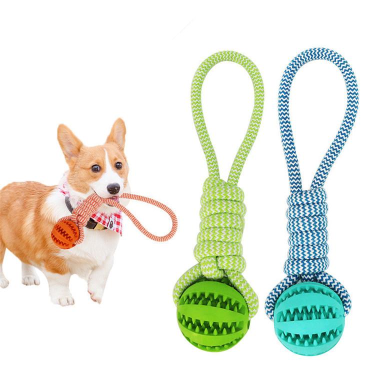 Durable Rubber Ball Chew Toy with Cotton Rope Teal Zeus