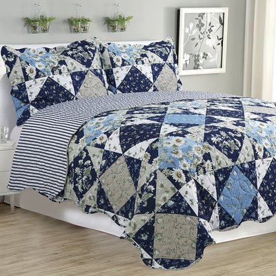 Kim - 3 Piece Quilt Set - Navy Bedtime Azure Zeus