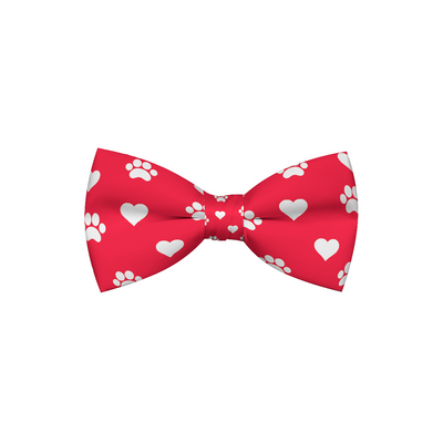 Valentines Day Paw Prints & Hearts Red Dog Bow Tie Plum Semele