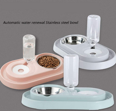 Stainless Steel Pet Bowls with Automatic Water Bottle Tan Cress