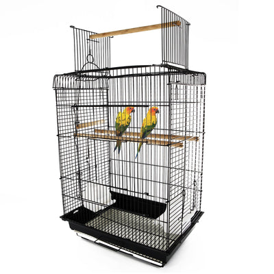 PawHut 22" Parrot Bird Cage Open Play Top Feeding Bowl Perch Black Taupe Shadow