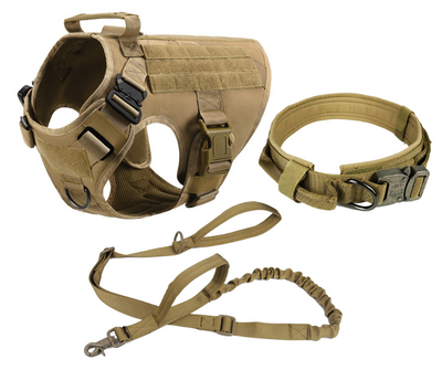 Military Dog Tactical Harness, Collar, and Leash Gear Set (Brown) Teal Zeus