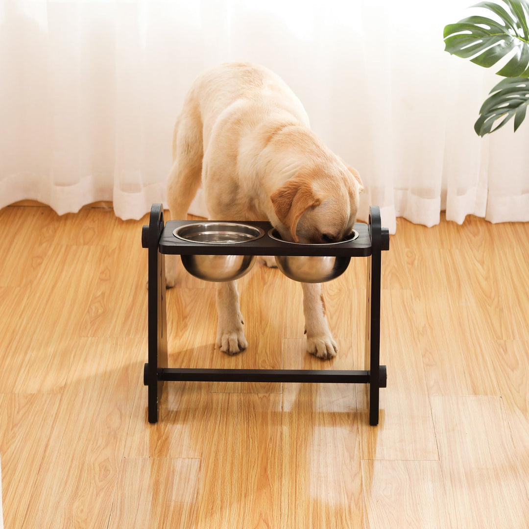 Elevated Dog Bowls for Medium Large Sized Dogs, Adjustable Heights Maroon Simba