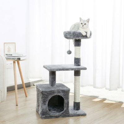 Cat Tree House 3 Tier Scratching Post Maroon Simba