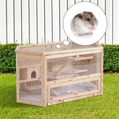 PawHut Fir Wood Hamster Cage Mouse Rats Small Animal Exercise Play Taupe Shadow